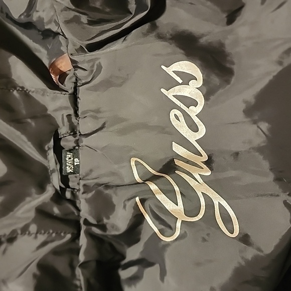 Guess Puffed Jacket Black Hooded Size X Small Full Zip - Picture 4 of 6